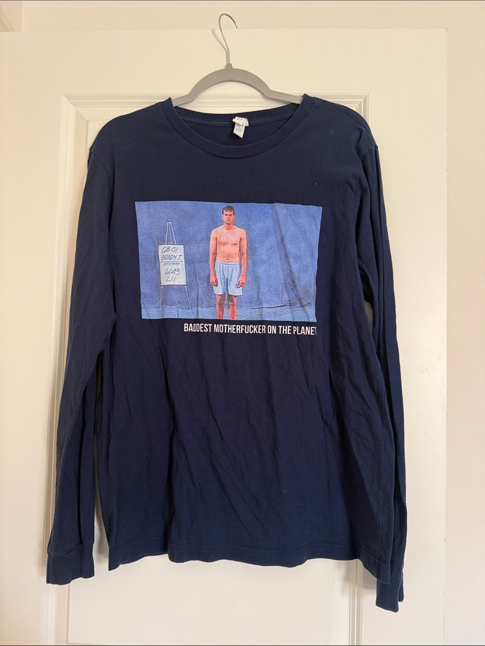 Navy Graphic Long-Sleeve Men's Shirt - 'Baddest Motherf***er'